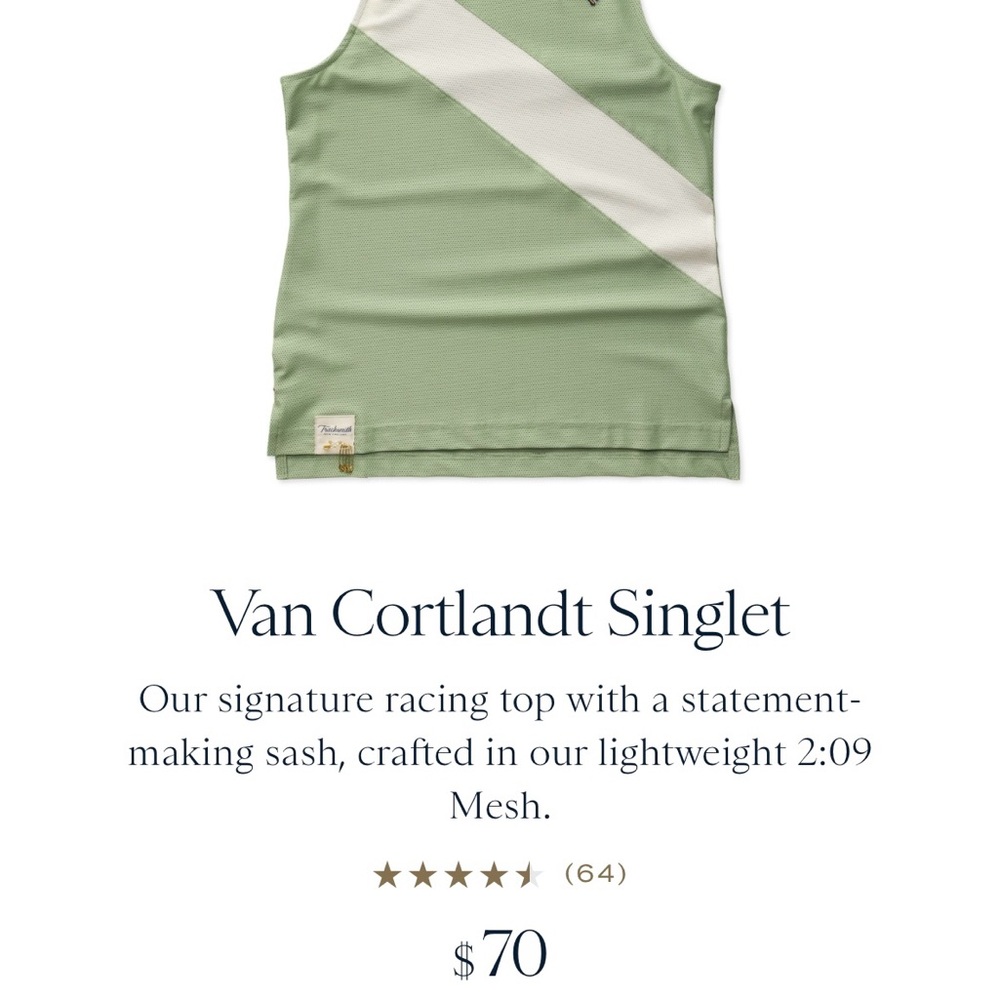 Tracksmith Fitted Green and White Tank Top size Small